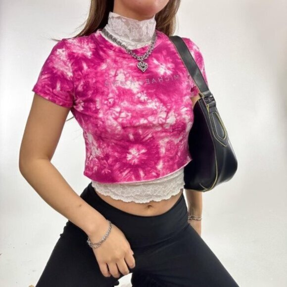 MICHAEL KORS TIE DYE RHINESTONE CROPPED T SHIRT - Picture 7 of 10